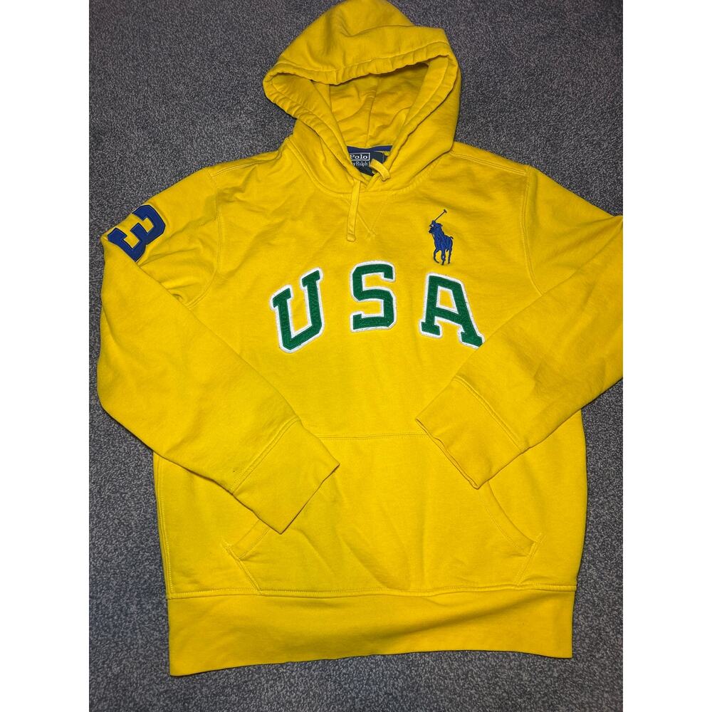 Vintage Polo Ralph Lauren Hoodie Sweatshirt Yellow Huge USA & Big Pony Size M